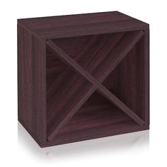 a wooden cube with two intersecting sections on the top and bottom, in dark wood