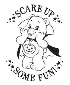 a teddy bear holding a pumpkin with the words scare up some fun