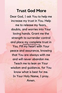 a pink background with the words trust god more