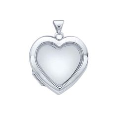 This sterling silver, rhodium-plated heart-shaped locket features clear glass set into a beveled frame on both sides; mementos, charms, jewels or other tiny treasures contained within are visible from both sides. The contents of the locket have a free-floating, almost kaleidoscopic appearance as they move around inside. For a single-sided look, add metal or decorative paper as a back plate. The locket is hinged at the side and a snap closure holds it securely closed with the design elements safe Valentine's Day Keepsake White Gold Jewelry, White Gold Jewelry With Heart Charm Keepsake, White Gold Heart Keepsake Jewelry, White Gold Open Heart Keepsake Jewelry, White Gold Jewelry With Heart Charm For Keepsake, White Gold Heart Locket Necklace With Heart Charm, White Gold Heart Pendant Locket Necklace With Heart Charm, Classic Heart-shaped Nickel-free Jewelry, White Gold Open Heart Locket