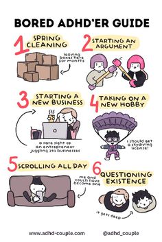 Just a silly post...if you'd like to see more ideas, there's an article linked below. 😊 #adhd #add #adhdsupport #adhdtips #adhdcoach #boredom Things To Do When Bored, Emotional Regulation, Survival Guide, An Article, New Hobbies, Self Improvement Tips, Spring Cleaning, Emotional Health