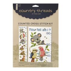 cross stitch kit featuring koalas and other animals in the country threads pattern book