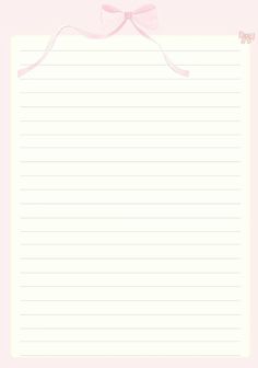 a pink lined paper with a bow on top