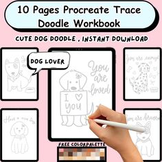 Dog Trace Doodle Art,Trace Doodle Art,Lettering Worksheet,Trace Worksheet,Dog Coloring book,IPad lettering,Lettering Procreate,Coloring Page by Basfontshop on Etsy