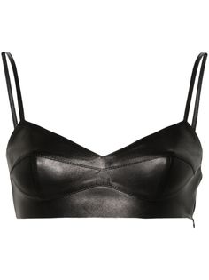 black leather cropped side zip fastening sweetheart neck adjustable spaghetti straps unlined Black Leather Crop Top, Chloe 2024, Leather Bra, Leather Crop Top, Chanel 2, Iconic Bags, Boots Fall, Summer Beach Wear, Flat Boots