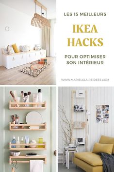 some shelves that have items on them in different colors and sizes with the words ikea hacks