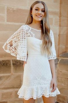 Rey Dress - White | JAUS Sisters The Label, Flute Sleeve, Bra Models, Mermaid Skirt, Nude Heels, Lace White Dress, Strapless Bra, Sheer Sleeves, Dress White