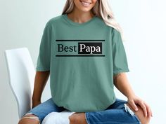 Celebrate your amazing dad with our "Best Papa" T-Shirt! This high-quality tee is perfect for Father's Day, birthdays, or just because. Show your dad how much he means to you with a stylish and comfortable t-shirt he can wear proudly. **Product Features - 👕 **Premium Quality Fabric Made from 100% cotton for superior comfort and durability. - ✨ **Unique Design Features a bold "Best Papa" print. - 🌈 **Available in Multiple Colors Choose from a variety of colors to suit your dad's style. - 🎁 **Perfect Gift Ideal for Father's Day, birthdays or any day to celebrate your wonderful dad. **Wash Instructions - 🌀 **Machine Wash Cold with like colors. - 🚫 **Do Not Bleach Keeps the colors vibrant and fresh. - 📏 **Tumble Dry Low To maintain size and fit. - 🔄 **Inside Out Iron inside out if neede Papa T Shirt, Dad Fashion, Xmas Shirts, Comfort Color, Dad Birthday, Birthday Shirt, Gift Birthday, Birthday Shirts, Tshirt Colors