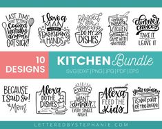 the 10 kitchen bundle includes hand drawn lettering, and an image of different types of dishes