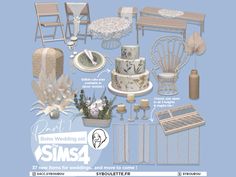 a bunch of different types of furniture and decor for the sims4 project, including chairs, tables, vases, candles, etc