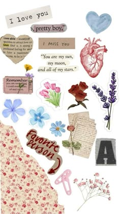 some stickers that are on the side of a white paper sheet with words and flowers