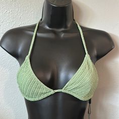 New With Tags,Light Green. Limited Qty Available, All Inventory Posted. No More Sizes Available Once Size Sold Out Bag Sold Separately ** No Trade ** No Offers ** All Sales Are Final Green Triangle Halter Top For Vacation, Green Fitted Halter Top For Beach, Fitted Green Halter Top For Beach, Chic Green Halter Top For The Beach, Fitted Triangle Top Swimwear For Day Out, Trendy Green Halter Top For Beach, Fitted Green Halter Top For Vacation, Swimwear Green, Black Mesh Top