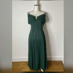 Michaelangelo Purchased From David's Bridal Women's Vintage Off The Shoulder Dress, With Brooch, Small Straps Optional Nwt 100% Polyester Formal, Wedding Reception, Ball, Dressy, Fancy, Classic Formal Quince Guest Dress, Vintage Green Midi Dress For Evening, Green Vintage Midi Dress For Evening, Of The Shoulder Dress, Formal Wedding Reception, Bridal Women, Dress Inspo, Guest Dress, Off The Shoulder Dress