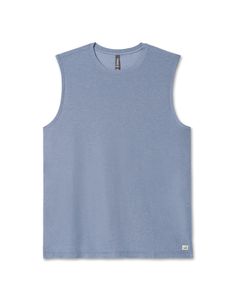 The softest piece of workout gear on the planet gets a new life in this breezy muscle tank. Fully functional and endlessly comfortable, you'll wear this tank all summer long. | Vuori Strato Muscle T-Shirt / Tee | Chambray Heather | XL Vuori makes premium performance apparel inspired by the active Coastal California lifestyle; an integration of fitness, surf, sport, and art. Breaking down the boundaries of traditional activewear, we are a new perspective on performance apparel. Athleisure Cotton Tank T-shirt, Cotton Tank T-shirt For Athleisure, Casual Summer Gym Tank Top, Summer Athleisure T-shirt For Gym, Cotton Sleeveless Muscle Tee For Athleisure, Cotton Sleeveless Athleisure Muscle Tee, Cotton Tank Tops Athleisure Style, Cotton Tank Top For Gym, Relaxed Fit Sleeveless Moisture-wicking Tops