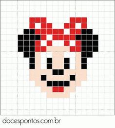 a cross stitch mickey mouse head with red and black squares