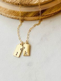 Dainty Personalized Initial Necklace Couples Necklace With - Etsy Tiny Tags Necklace, Necklace With Initials, Couples Necklace, Tiny Tags, Initial Gifts, Couple Necklaces, Mom Necklace, Layering Necklace, Personalized Initials