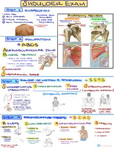 the shoulder exam poster is shown with instructions on how to perform it and what to do