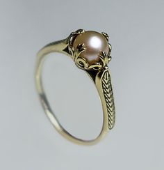 "14k gold ring with a real rose pearl . vintage victorian style . size : adjustable weight : 3.2 gram pearl size in m\"m : 0.7 mm worldwide free shipping" Pearl Engagement Ring Vintage, Pearl Ring Design, Vintage Pearl Jewelry, Pearl Rings Vintage, White Pearl Ring, Pearl Engagement Ring, Victorian Rings, Gold Earrings Designs, Jewelry Lookbook