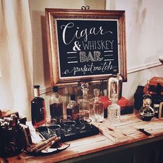 Cigar and Shot Bar Wedding Cigars, Bar Menu Wedding, Diy Event, Gatsby Wedding, 40th Birthday Parties, 50th Birthday Party