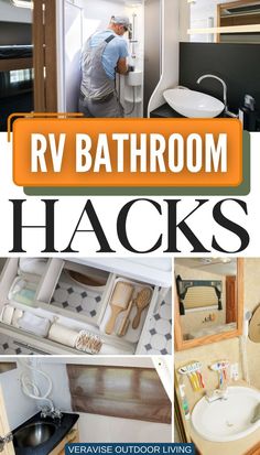 RV Bathroom Hacks Motorhome Bathroom, Bear Bathroom Decor, Travel Trailer Hacks, Motorhome Camping, Rv Bathroom, Rv Organization, Bathroom Hacks, Rv Kitchen