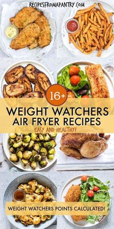 the cover of 16 weight watchers air fryer recipes, including chicken and vegetables