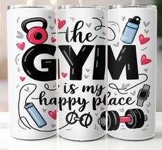 the gym is my happy place personalized tumbles with water bottle and dumbble weight