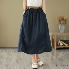 Lasaky - Half-midi Cotton and Linen Skirt with a Leather Belt Midi Skirt With Belt, Linen Midi Skirt, Crochet Beach Dress, Summer Tank Dress, Bodycon Evening Dress, Skirt With Belt, Boho Swimwear, Cotton Midi Skirt, Long Knitted Dress