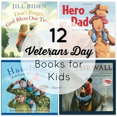 children's books about veterans day with text overlay that reads 12 veterans day books for kids