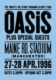 the oasis concert poster is shown in black and blue