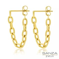 Chain loop earrings. hypoallergenic Color: 18 karat gold stainless steel Length: 1.2 inches ( a little over an inch) Chain Link Earrings, Earrings Hypoallergenic, Chain Loop, Link Earrings, Loop Earrings, Chain Earrings, Chain Link, Gold Bracelet, Stainless Steel