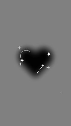 a black heart with white stars in the middle on a gray background, that is shaped like a shooting star