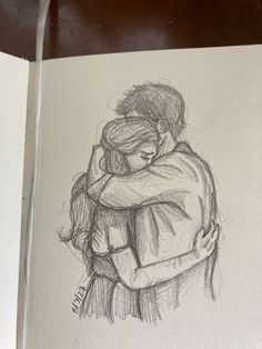 a drawing of two people hugging each other