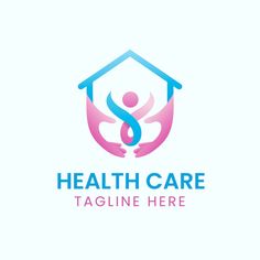 health care logo design with hands holding the house and letter s on it's side