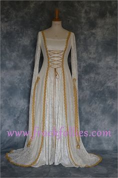 Medieval Wedding Dress, Renaissance Gown, Elvish Wedding Dress, Robe Medievale, Pre-Raphaelite Dress, Hand Fasting Dress, Dora.  Dora, a stunningly Old Ball Gowns, Elvish Wedding Dress, Medieval Ball, Cultural Costumes, Wedding Dress Robe, Cloth Reference, Elvish Wedding, Medieval Wedding Dress, Moda Medieval