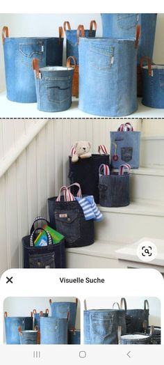 several pictures of different bags and purses on the steps in front of some stairs