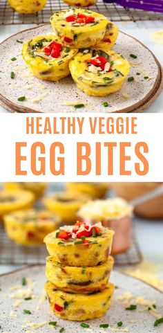 egg bites stacked on top of each other with the words healthy veggie egg bites above them