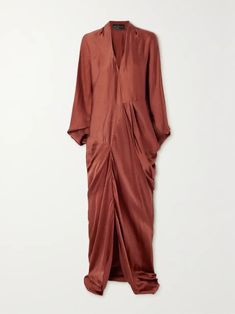 CORTANA + NET SUSTAIN Oona asymmetrical draped satin-twill maxi dress | NET-A-PORTER Pre-draped Maxi Dress With Folds, Net Sustain, Net A Porter, Flutter Sleeve, Women Collection, Luxury Design, Porter, Color Design, Most Beautiful