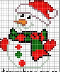 a cross stitch pattern with a snowman wearing a santa hat and scarf