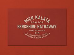 a red business card with the name of a realtor, berkshire hathwayay