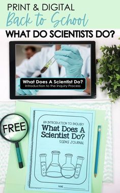 a science lesson with text that reads, what does a scientist do? and an image of