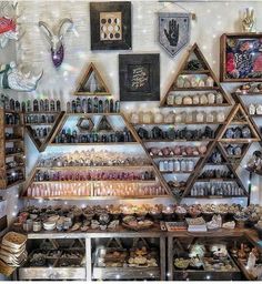 Crystal Collection Display, Witch Store, Metaphysical Store, Crystal Room, Crystals Store, Witch Shop, Crystal Shelves, Metaphysical Shop, Crystal Aesthetic