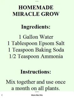 the instructions for making homemade miracle grow