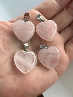 Natural Rose Quartz Crystal Heart Pendants for art crafting supplies or Necklaces.  Each heart is unique due to natural stone process. Crystal is translucent or opaque, sometimes with vein or without and may shows cracks but that is the beauty of natural crystal. One PU black Leather chain included as gift. see photo for details. Rose Quartz Heart Pendant, Rose Quartz Jewelry, Crystal Heart Pendant, Pendants Necklace, Heart Pendants, Earrings Diy, Rose Quartz Heart, Making Accessories, Crafting Supplies