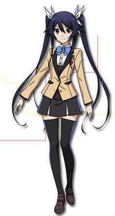 an anime character with long black hair and cat ears on her head, standing in front of a white background