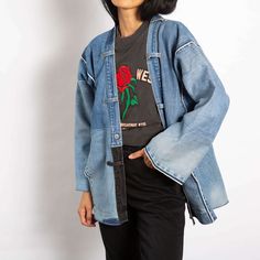 For the first time we are offering custom easy jackets! For this option you will send or drop off denim from your collection. We will need at least 3-4 pairs of 100% Cotton denim, workwear or trousers. We will work with you on options including pockets, size, length and sleeve length to make a custom one of a kind piece! Our original re-purposed jacket that we've been making in different versions for over 7 years now... This piece is constructed from 3-4 pairs of oversized, thrashed and unwearab Denim Outerwear For Work, Rigid Denim Workwear Outerwear With Pockets, Rigid Denim Outerwear With Pockets For Work, Denim Workwear Outerwear With Pockets, Recycled Denim Work Outerwear With Patch Pockets, Medium Wash Cotton Utility Jacket For Streetwear, Relaxed Fit Denim Utility Jacket For Streetwear, Denim Blue Rigid Denim Outerwear For Streetwear, Denim Blue Rigid Denim Streetwear Outerwear