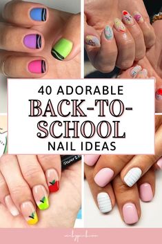 40+ Fun Back to School Nail Ideas - Winky Pink Back To School Manicure Ideas, Back To School Nail Ideas Almond, Back To School Nail Art For Teachers, Gel Nail Designs Back To School, Nails For Teachers Back To School, Back To School Nails Almond Shape, English Teacher Nails, Preschool Nail Designs, Nail Designs For Teachers