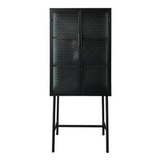 a tall black cabinet with two doors