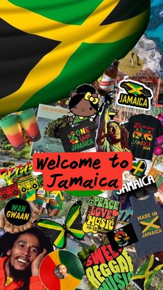 a collage of jamaica stickers with the words welcome to jamaica