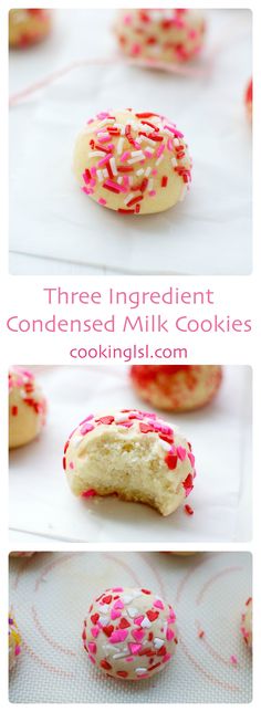 there are three different types of cookies with sprinkles on the top and bottom