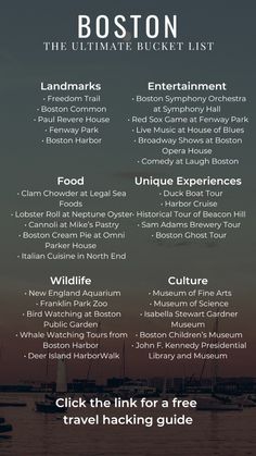 the boston ultimate bucket list is shown